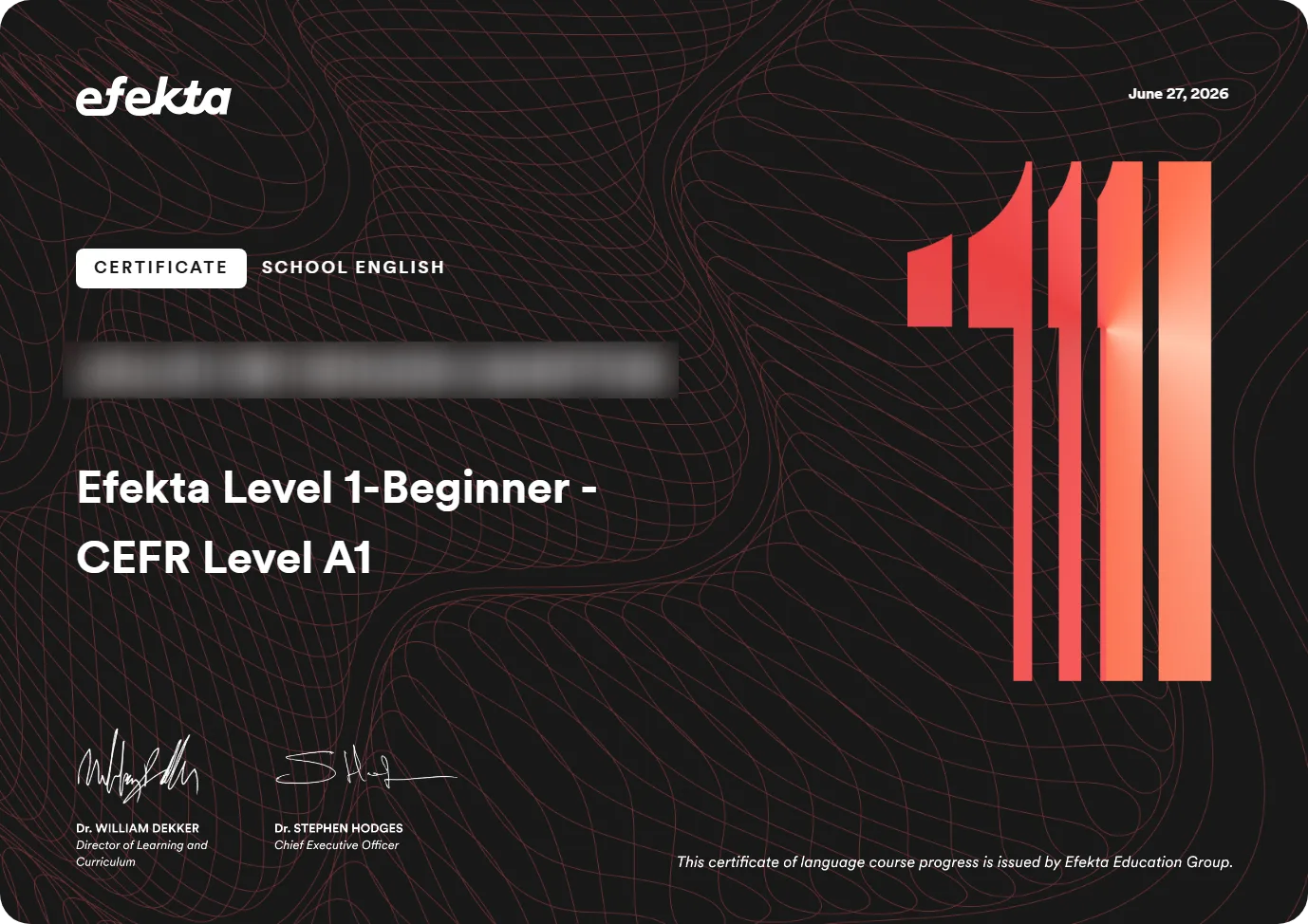 Certificado — Efekta Level 1 — CEFR A1