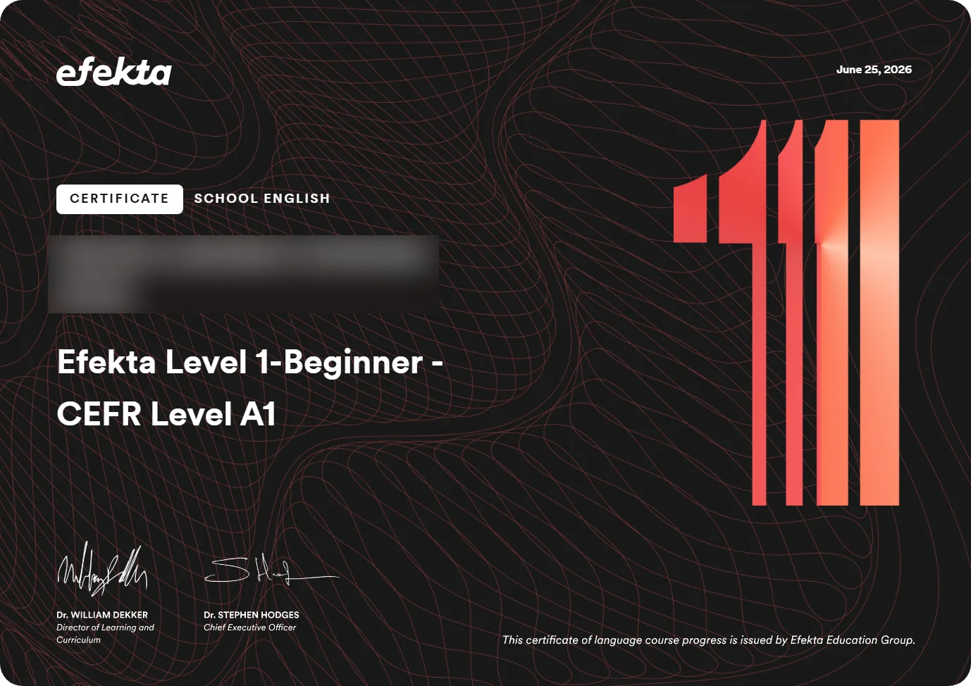 Certificado — Efekta Level 1 — CEFR A1
