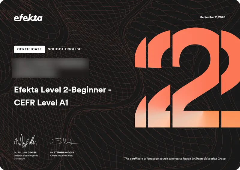 Certificado — Efekta Level 2 — CEFR A2