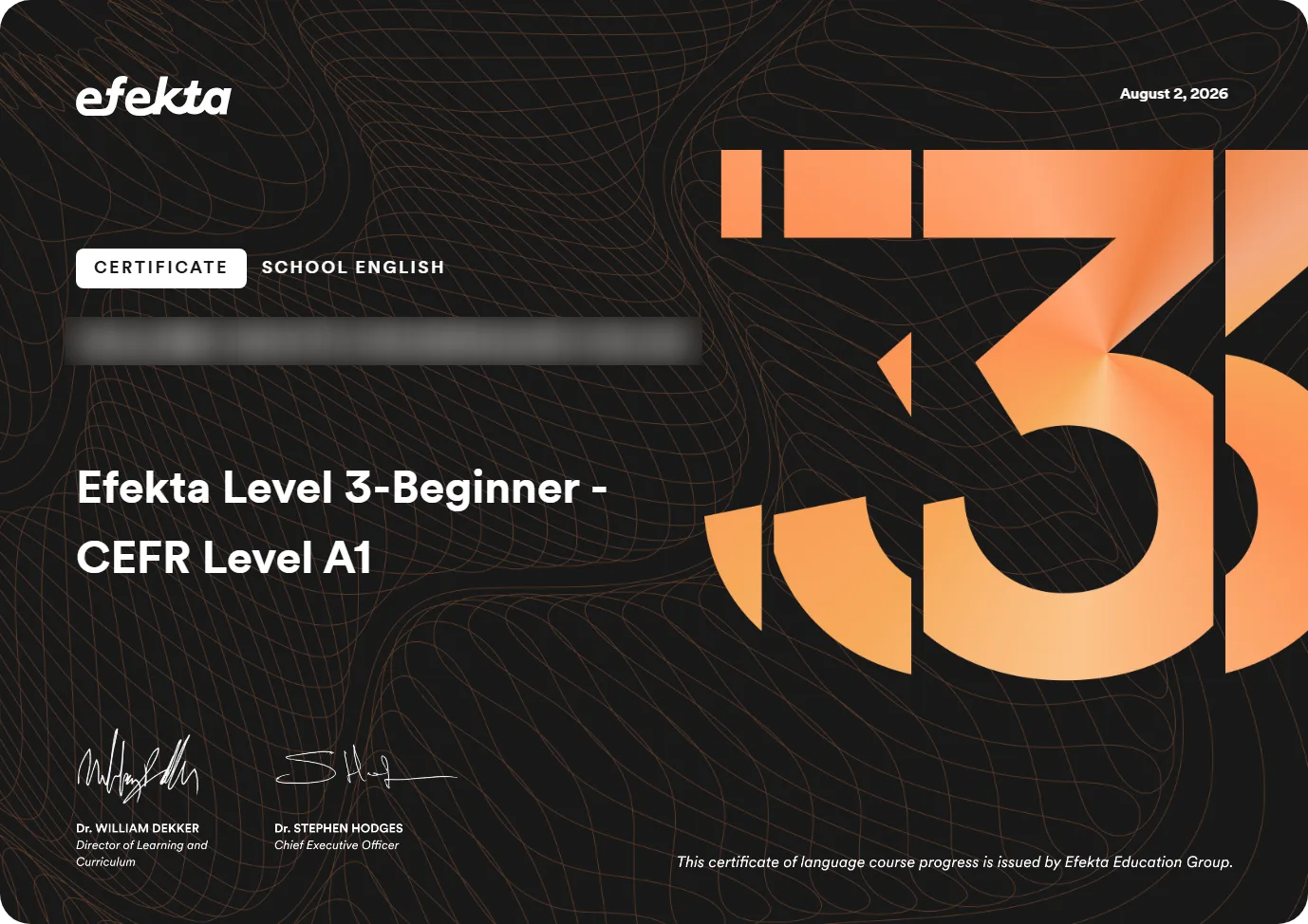 Certificado — Efekta Level 3 — CEFR B1