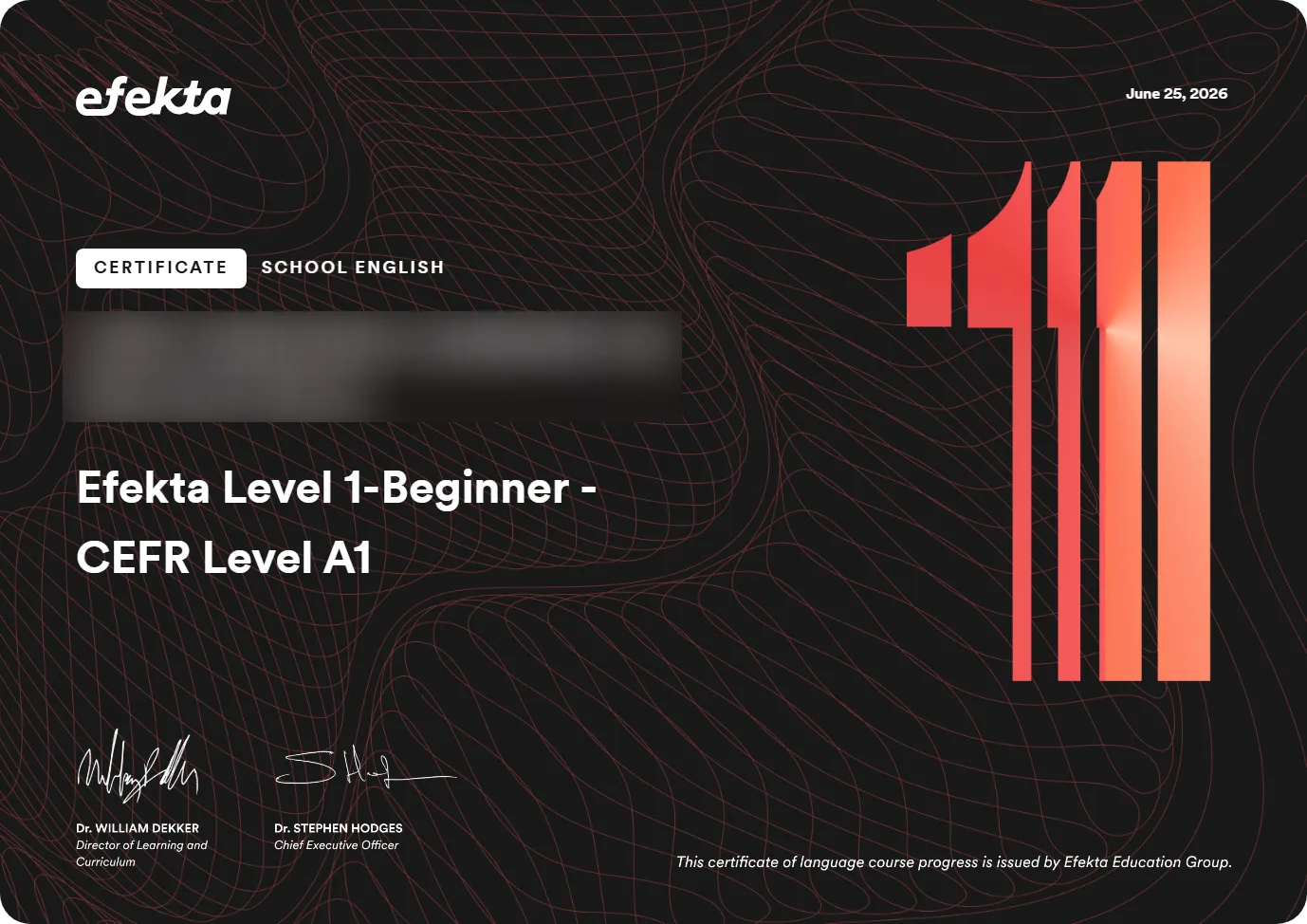 Certificado — Efekta Level 1 — CEFR A1