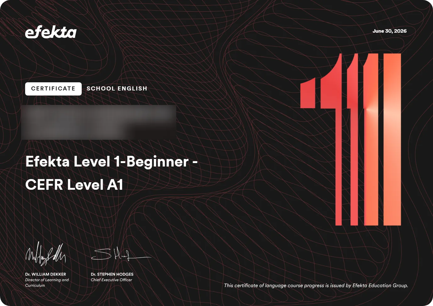 Certificado — Efekta Level 1 — CEFR A1