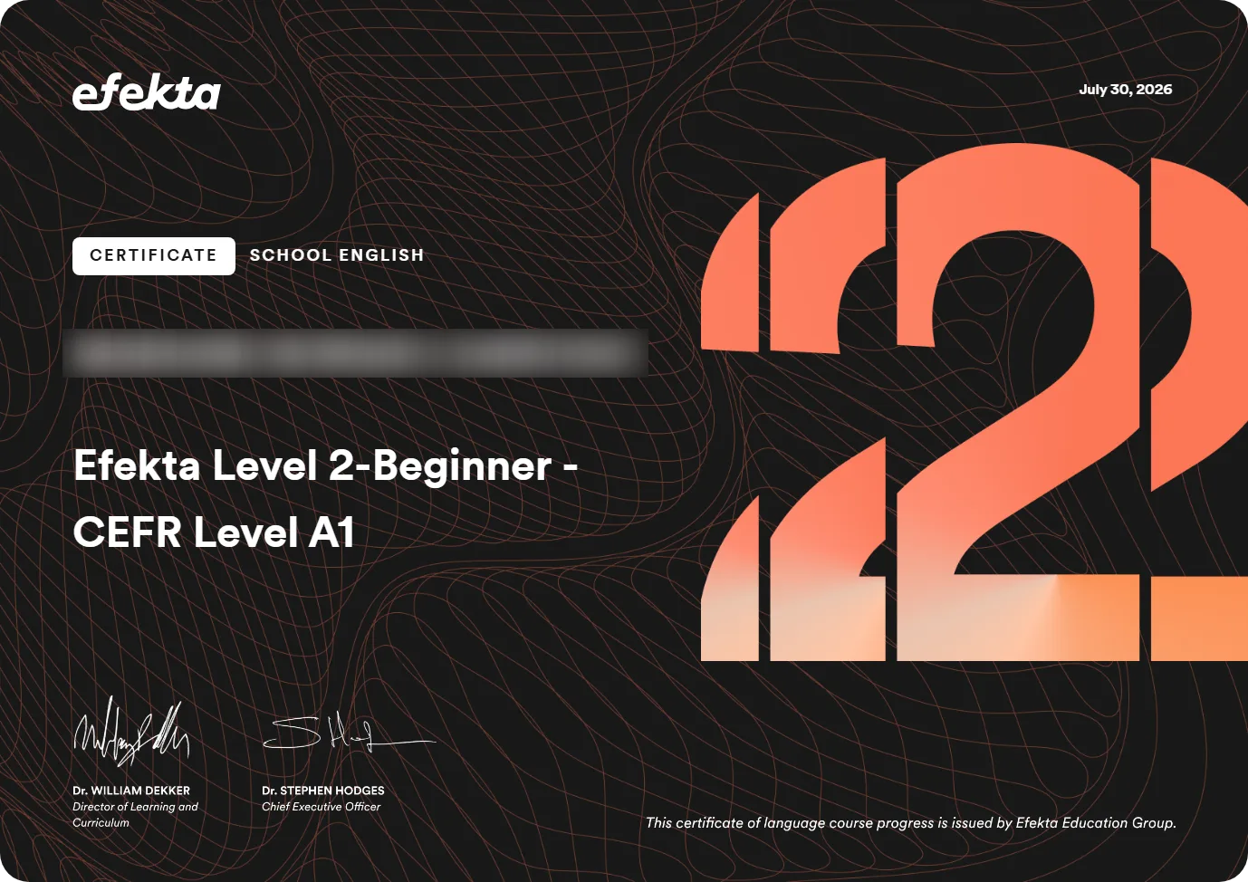 Certificado — Efekta Level 2 — CEFR A2
