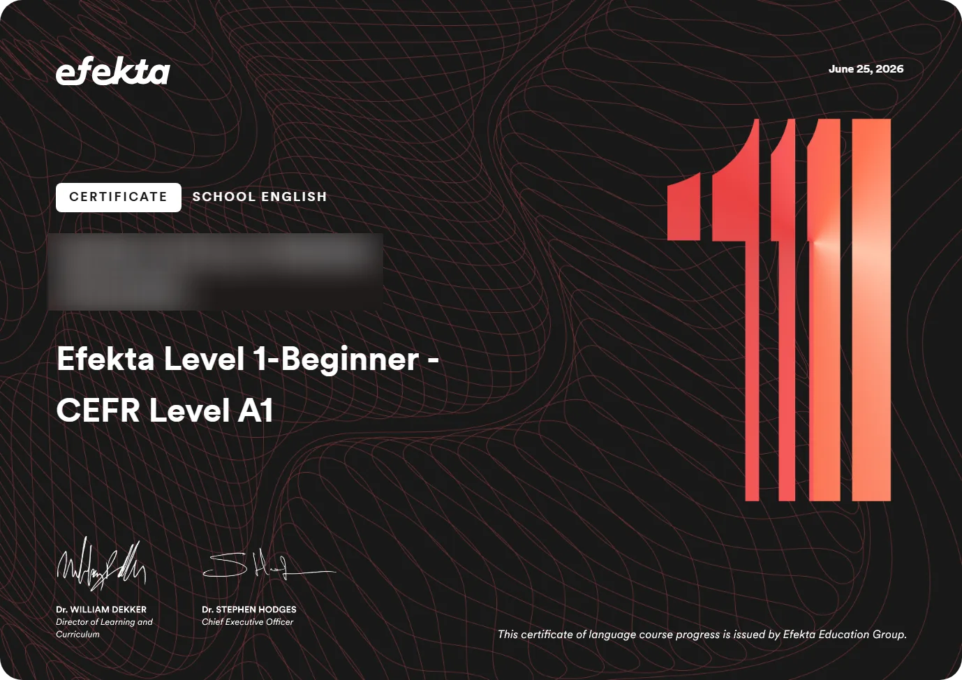 Certificado — Efekta Level 1 — CEFR A1